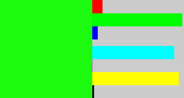 Hex color #1cfa10 - electric green