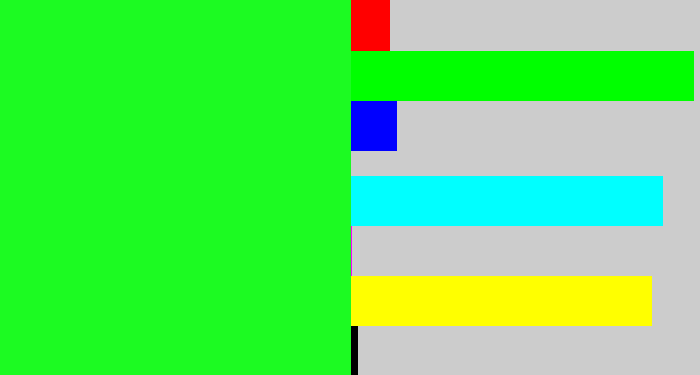 Hex color #1cfb22 - hot green