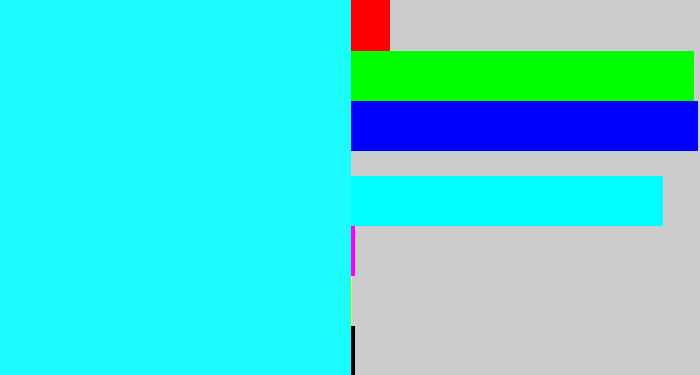 Hex color #1cfbfd - bright light blue