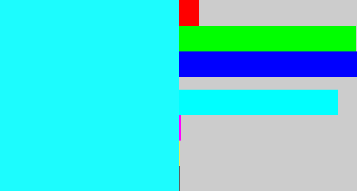 Hex color #1cfcfe - bright light blue