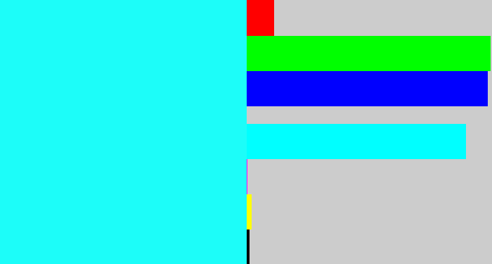 Hex color #1cfdf9 - bright light blue