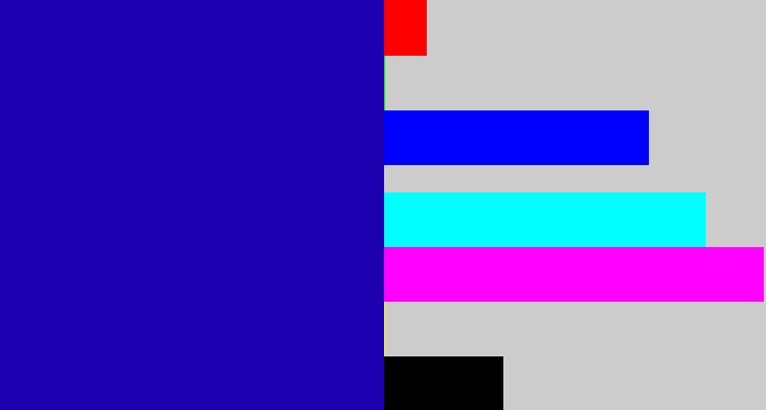 Hex color #1d01b0 - ultramarine