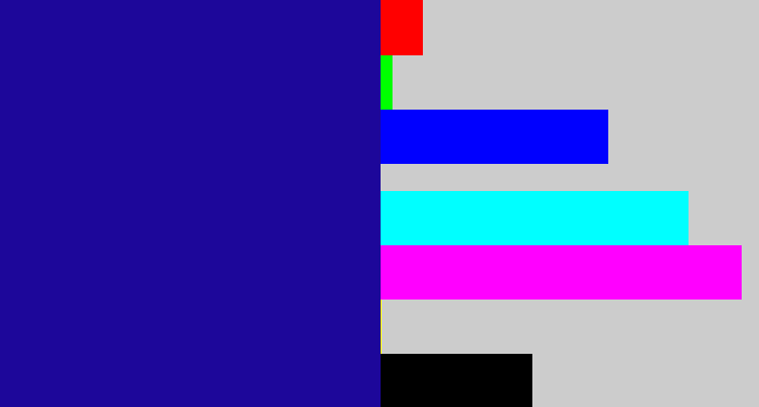 Hex color #1d079a - ultramarine