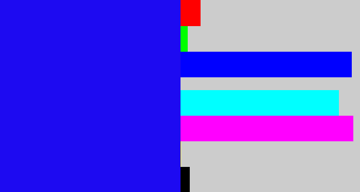 Hex color #1d0af1 - strong blue