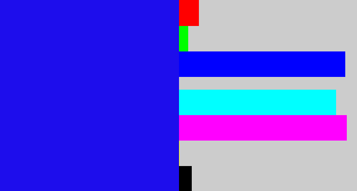 Hex color #1d0dec - ultramarine blue