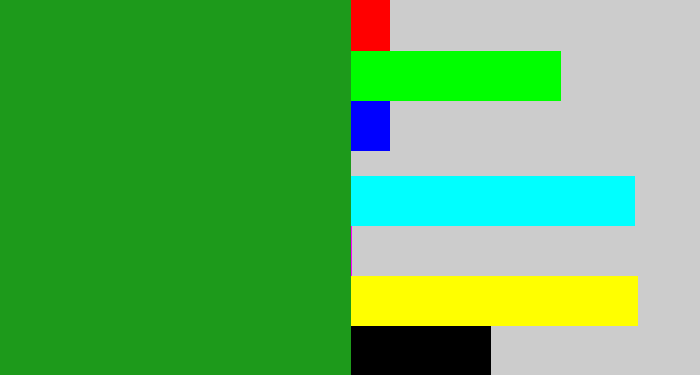 Hex color #1d9a1b - green