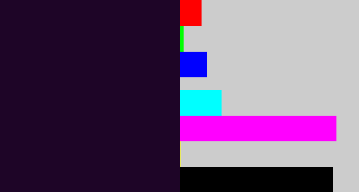 Hex color #1e0527 - very dark purple
