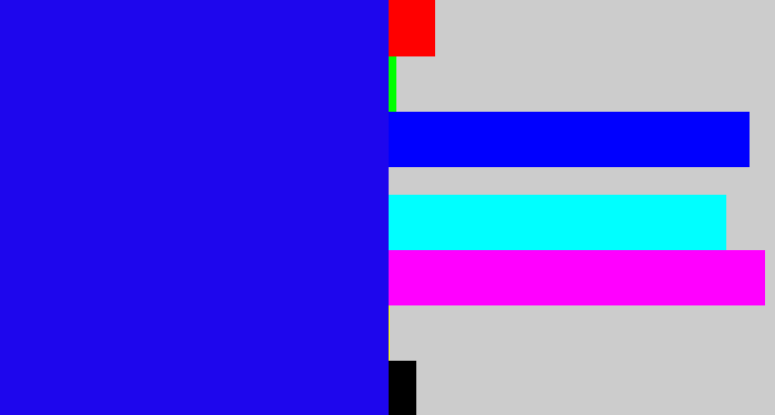 Hex color #1e06ed - ultramarine blue
