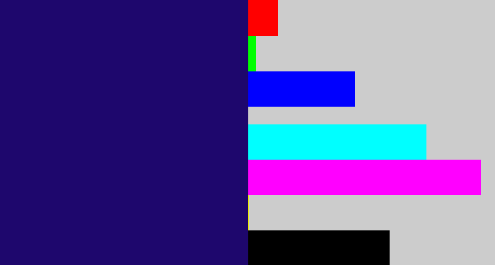 Hex color #1e076d - dark indigo