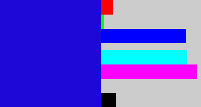 Hex color #1e08d8 - ultramarine blue