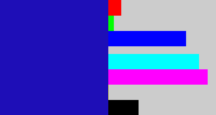 Hex color #1e0eb7 - ultramarine