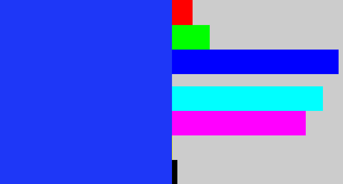 Hex color #1e37f7 - vivid blue