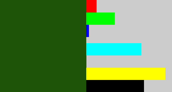 Hex color #1e5407 - forrest green