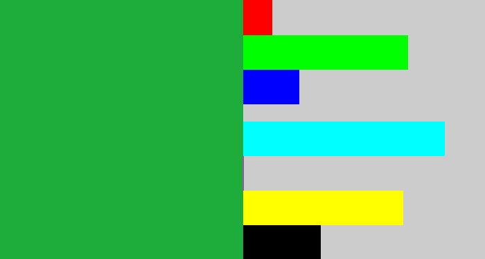 Hex color #1ead3b - medium green