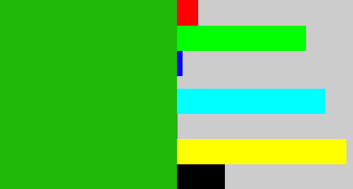 Hex color #1eba07 - green
