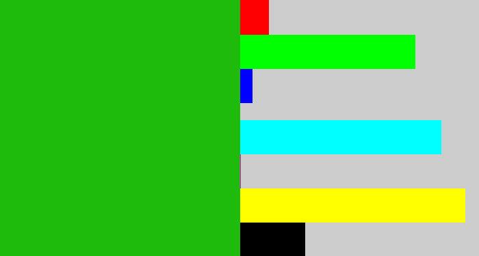 Hex color #1eba0c - green