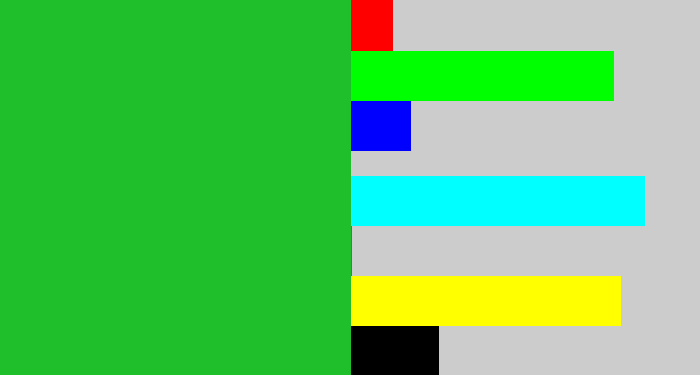 Hex color #1ebf2b - green
