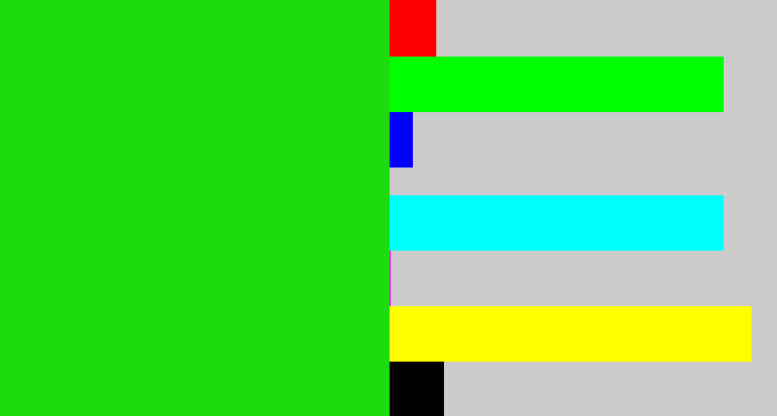 Hex color #1edb0f - vibrant green