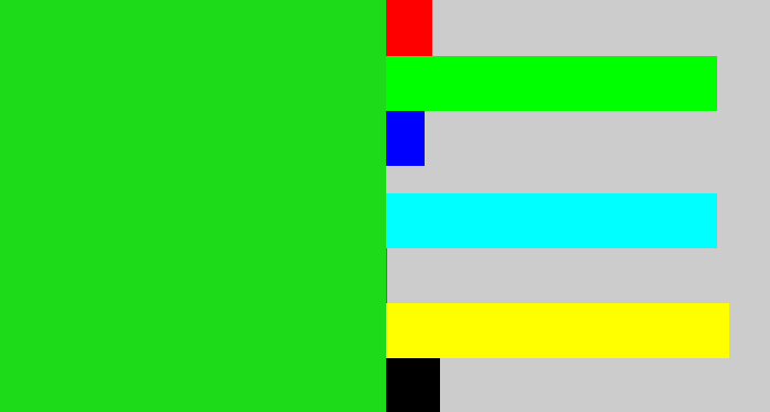 Hex color #1edb19 - vibrant green