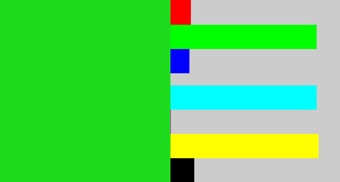 Hex color #1edc1d - vivid green