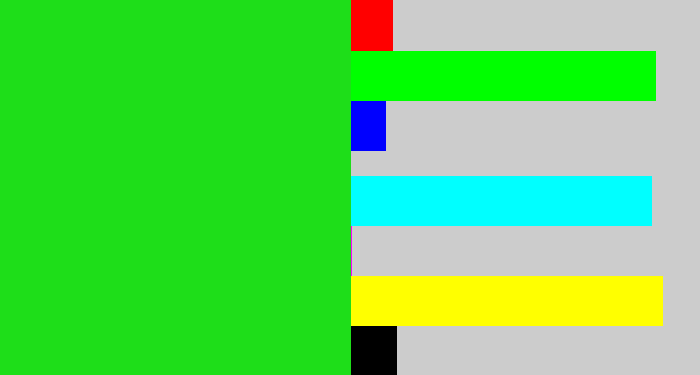 Hex color #1ede19 - vivid green