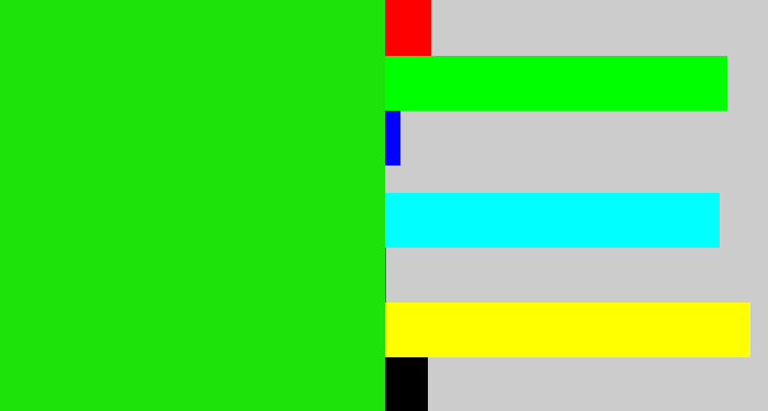Hex color #1ee30b - vibrant green
