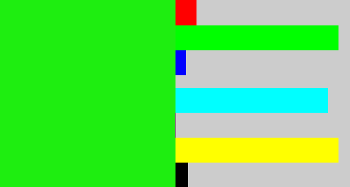 Hex color #1eee10 - electric green