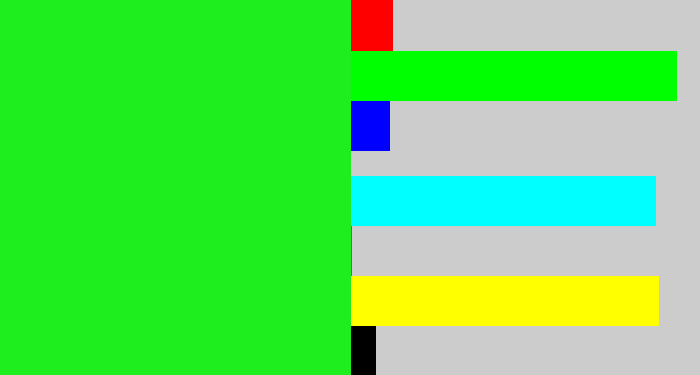 Hex color #1eee1d - radioactive green