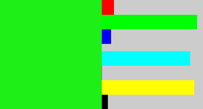 Hex color #1eef16 - electric green
