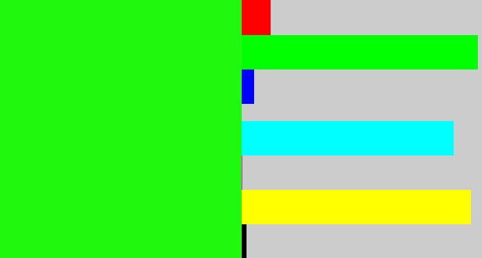 Hex color #1ef90d - electric green