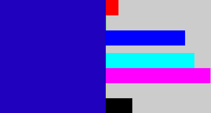 Hex color #1f01be - ultramarine