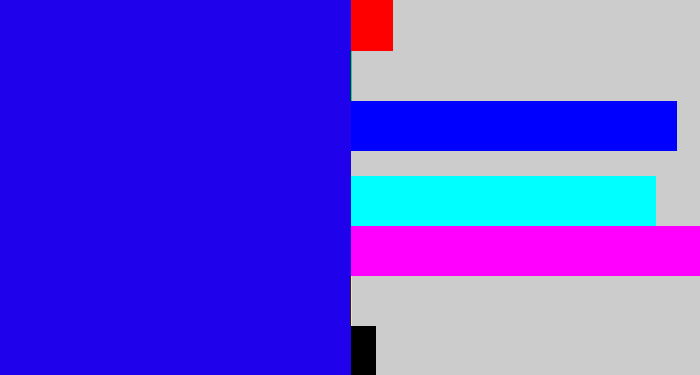 Hex color #1f01ec - ultramarine blue
