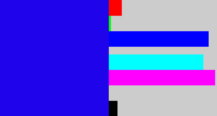 Hex color #1f04eb - ultramarine blue