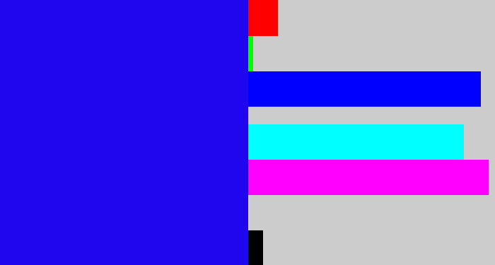 Hex color #1f06ef - strong blue