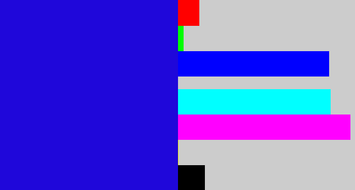 Hex color #1f07da - ultramarine blue