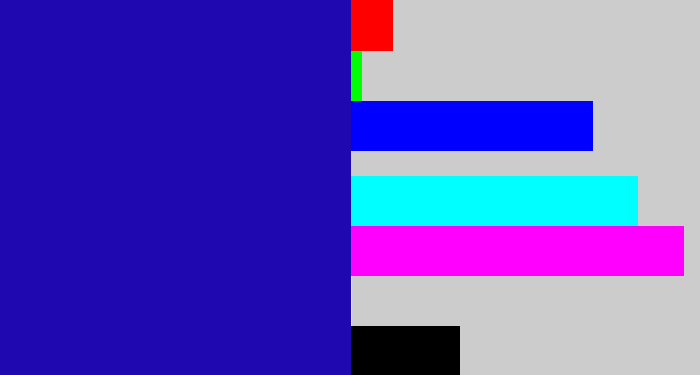 Hex color #1f08af - ultramarine