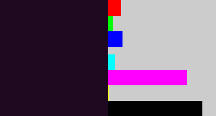 Hex color #1f0921 - very dark purple