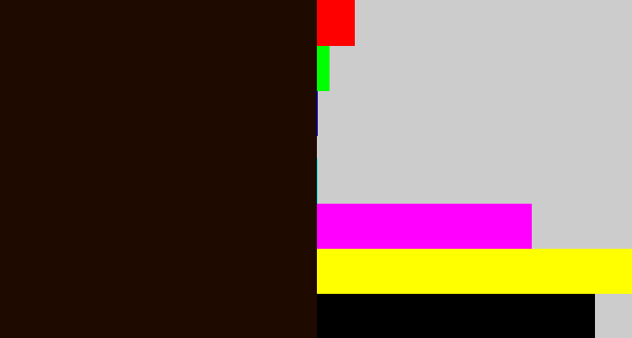 Hex color #1f0a00 - very dark brown