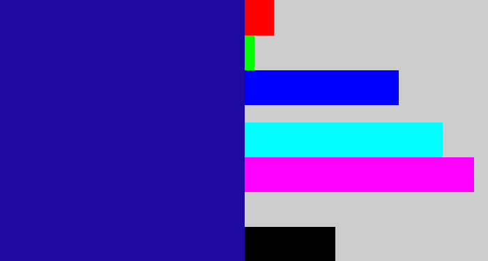 Hex color #1f0aa1 - ultramarine