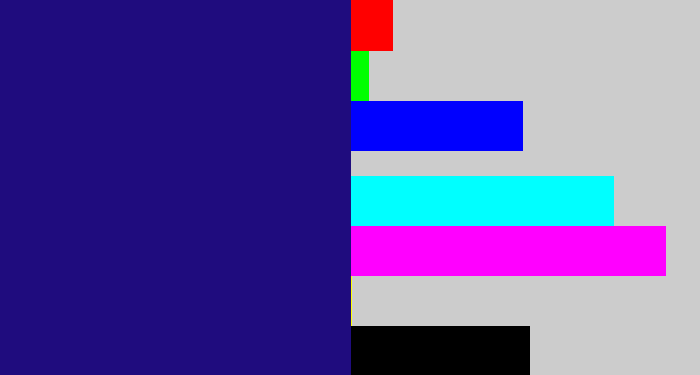 Hex color #1f0c7e - indigo