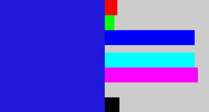 Hex color #1f18db - ultramarine blue