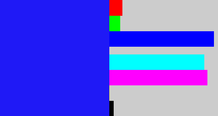 Hex color #1f19f6 - vivid blue