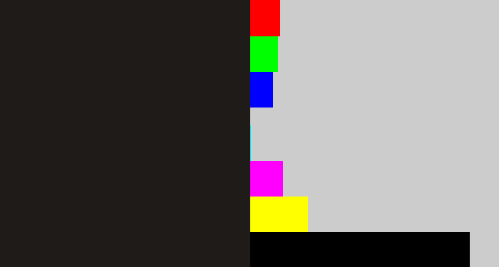 Hex color #1f1b18 - dark