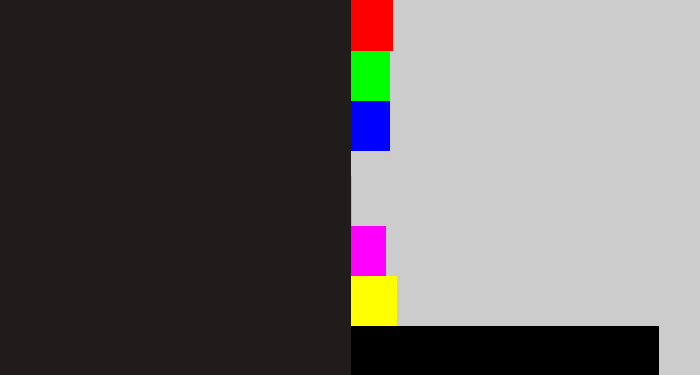 Hex color #1f1c1b - dark