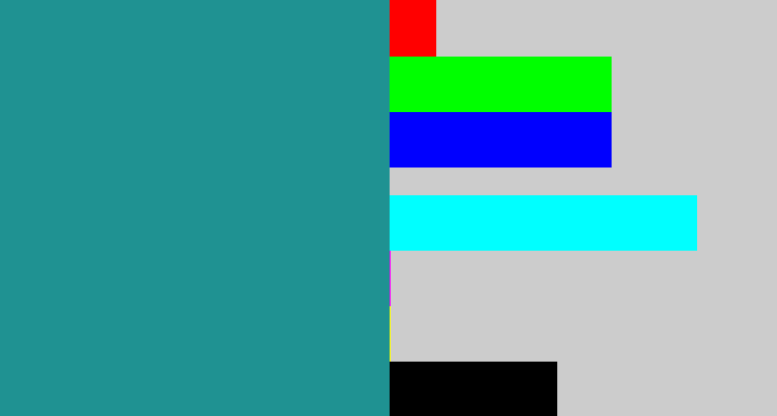 Hex color #1f9292 - blue/green