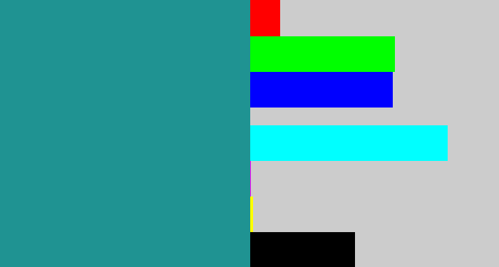 Hex color #1f9392 - blue/green