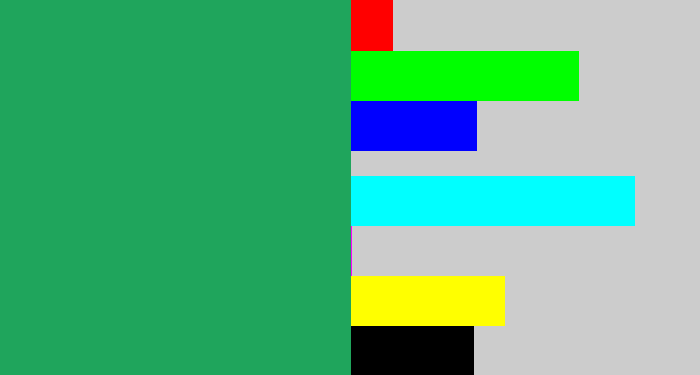 Hex color #1fa55c - teal green