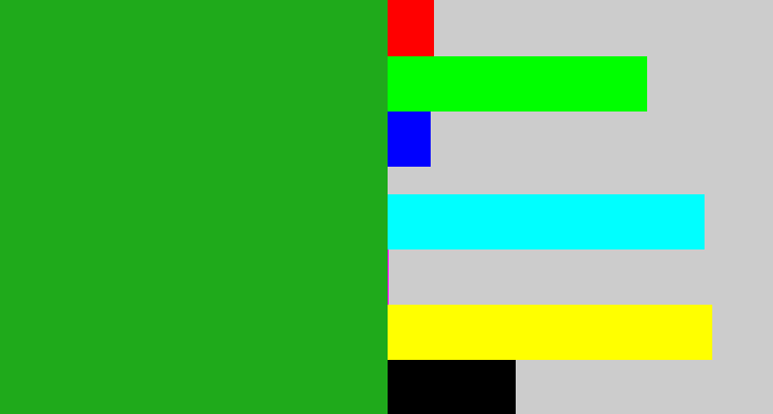 Hex color #1faa1b - green