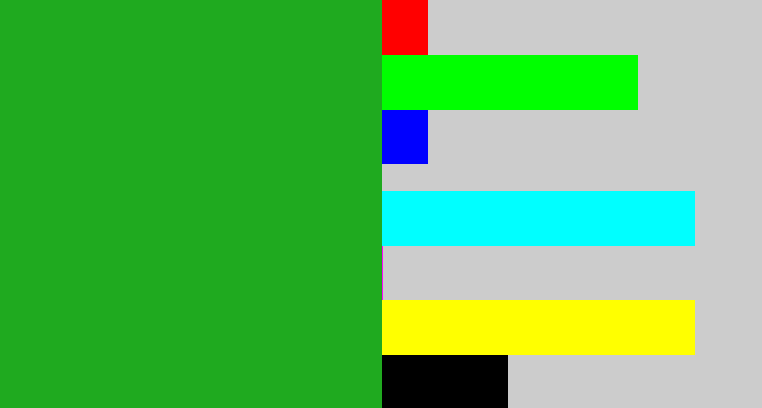 Hex color #1faa1f - green