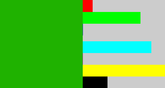 Hex color #1fb200 - green
